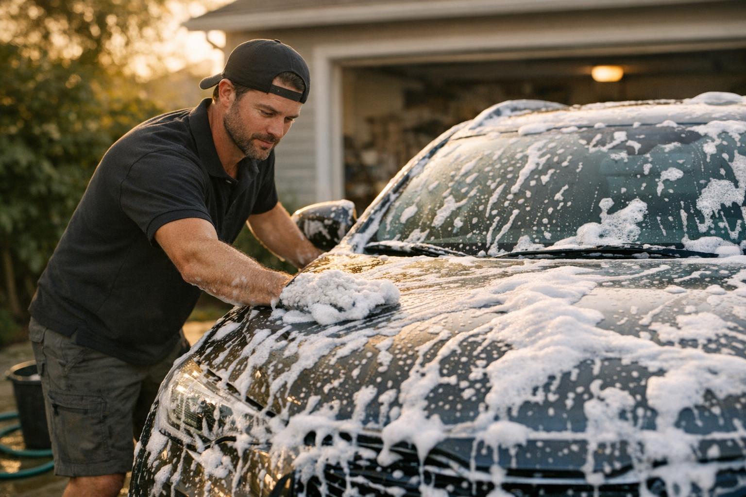 Detailer de DetailGO lavando un auto a domicilio